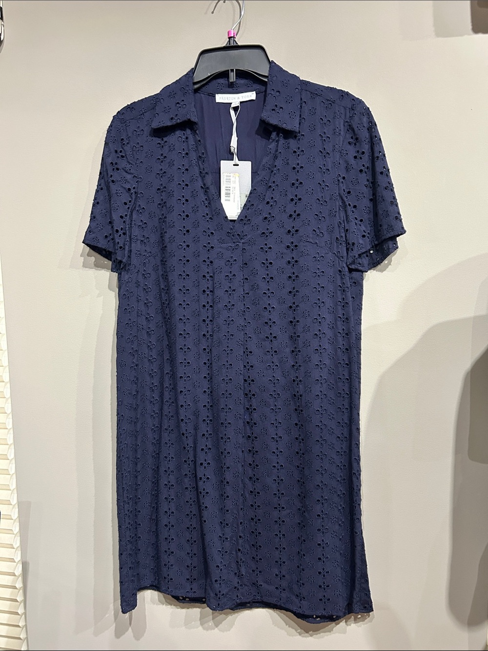 Preston & York Navy Eyelet V-Neck Shirt Dress